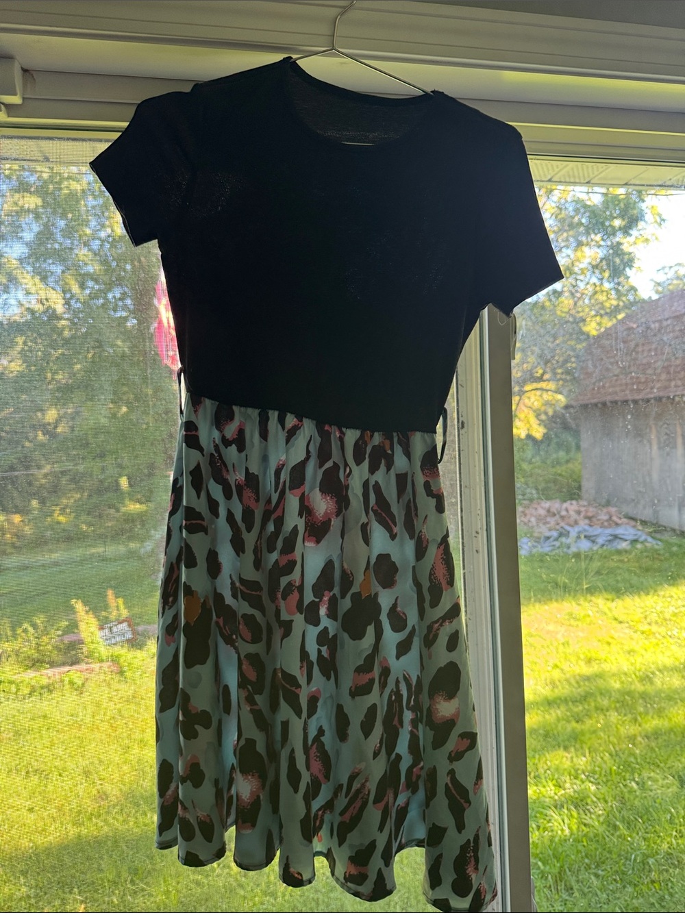 Girls Black Top with Patterned Skirt Dress